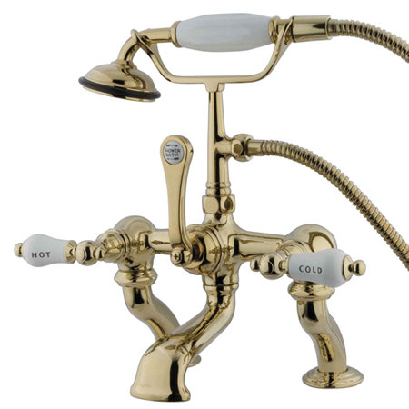 Kingston Brass Vintage Three-Handle 2-Hole Deck Mount Clawfoot Tub Faucet with Hand Shower Kingston Brass 