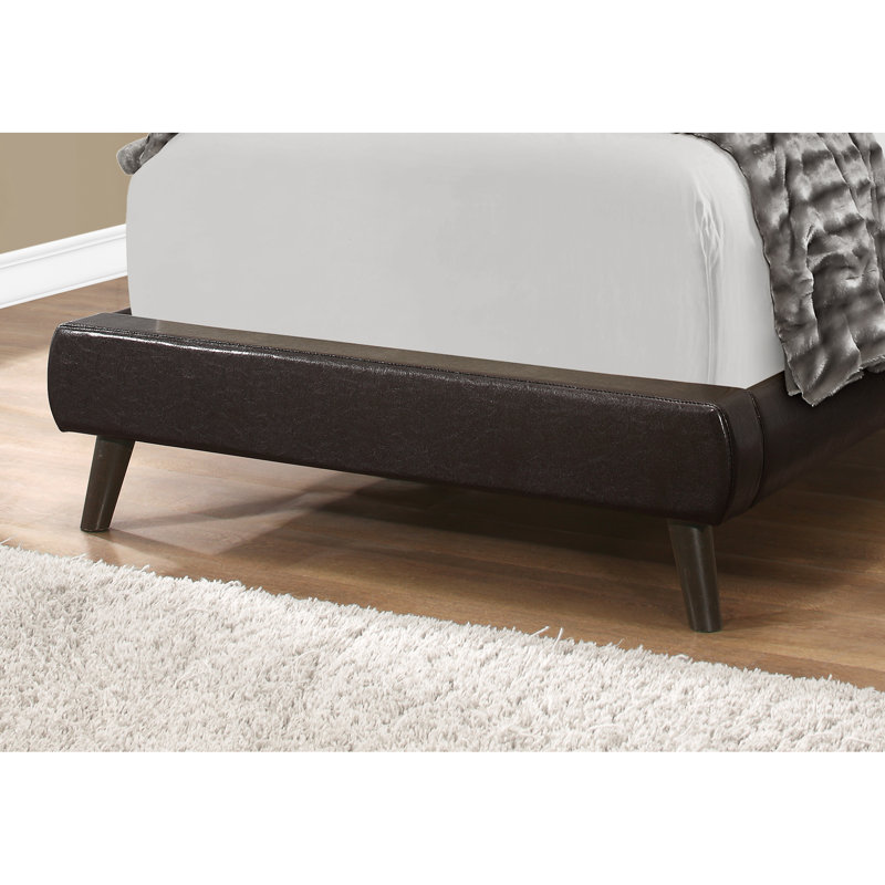 Lit tapissier de taille simple pour adolescent: lit d'appoint en similicuir brun avec pieds en bois et pieds en bois