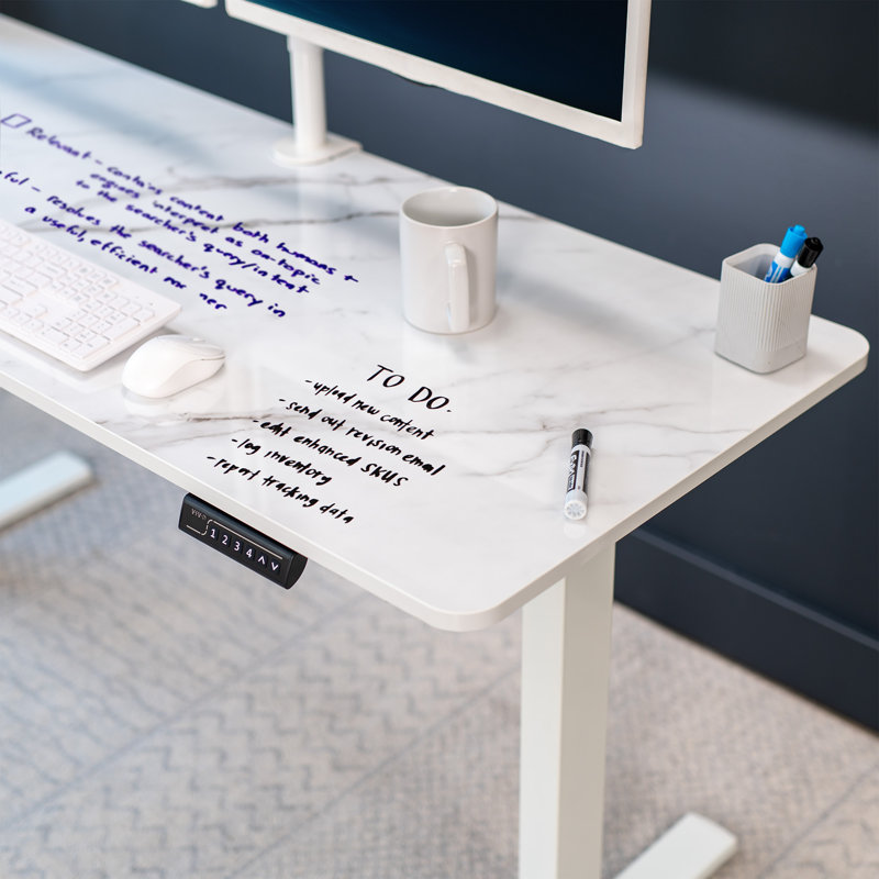 Universal Table Top for Sit to Stand Desk Frames, 1-Piece, White Marble Dry Erase, 60" x 24"