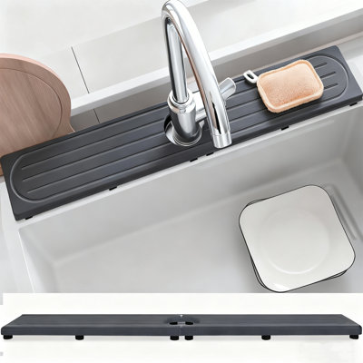 Fast Drying Diatomite Stone Faucet Mat For Kitchen Sink, 20X4 Inch Water Absorbent Sink Tray With Anti-Slip Feet, Splash Guard Protector For Bathroom Countertop