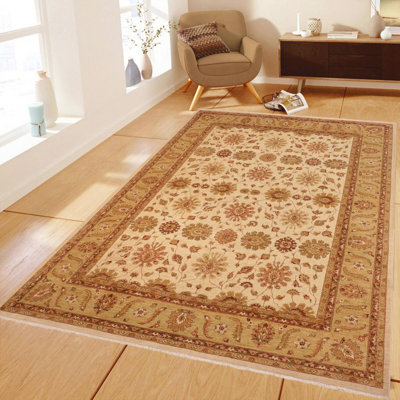 Tapis brun / ivoire en laine noué à la main 10 pi 2 po x 13 pi 9 po Silke