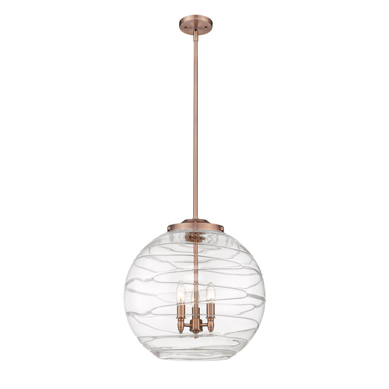 Luminaire suspendu 3 lumières Christly, H 19,5 po x l 17,88 po x P 17,88 po, Rose, Transparent