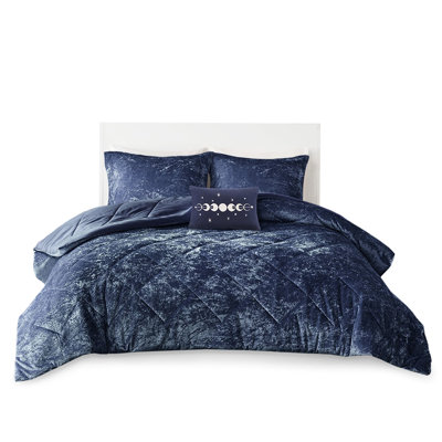 King/ King Velvet Comforter In Navy - Fill, Diamond , Includes Shams & Pillow Bedding For Quilt, , Machine Washable