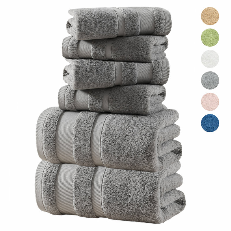 6-Piece Towel Set With 2 Bath 2 Hand 2 Washcloths,Soft & Absorbent 380GSM Cotton, Gray