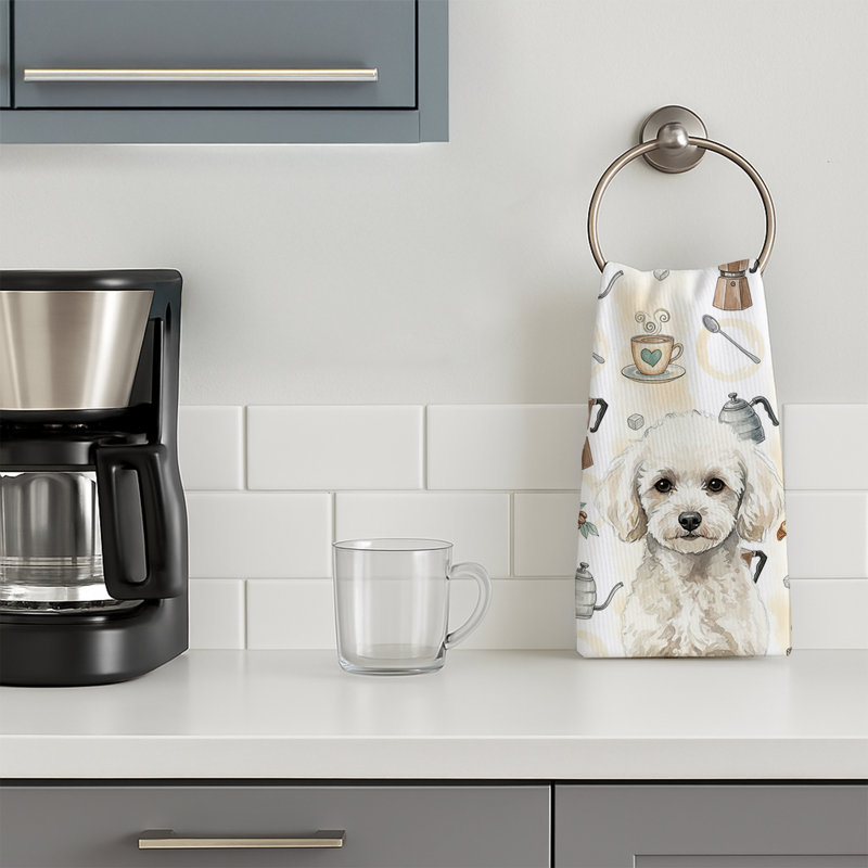Toy White Poodle Coffee Bar Kitchen Towel, Toy White Poodle