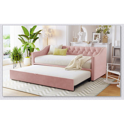 Twin Size Upholstered Daybed With Pop Up Trundle