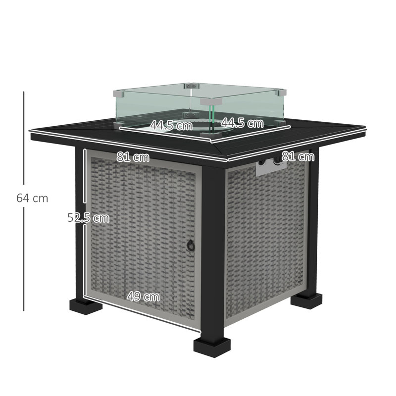 Bayete Square Propane Gas Fire Pit Table 50000 BTU, 81 x 81 x 64cm Grey