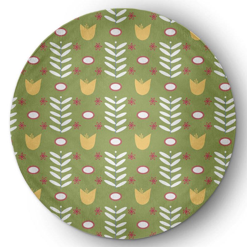 Chenille Floral Indoor Rug, Round 5'