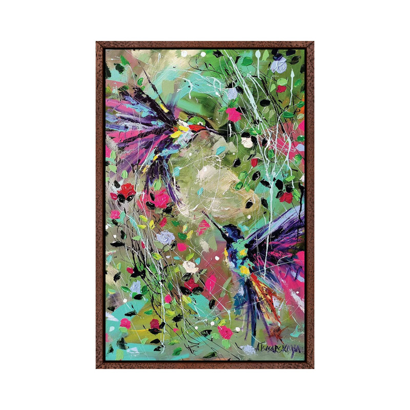 Flowers With Birds by Aliaksandra Tsesarskaya - Gallery-Wrapped Canvas Giclée on Canvas, Classic Wood Framed