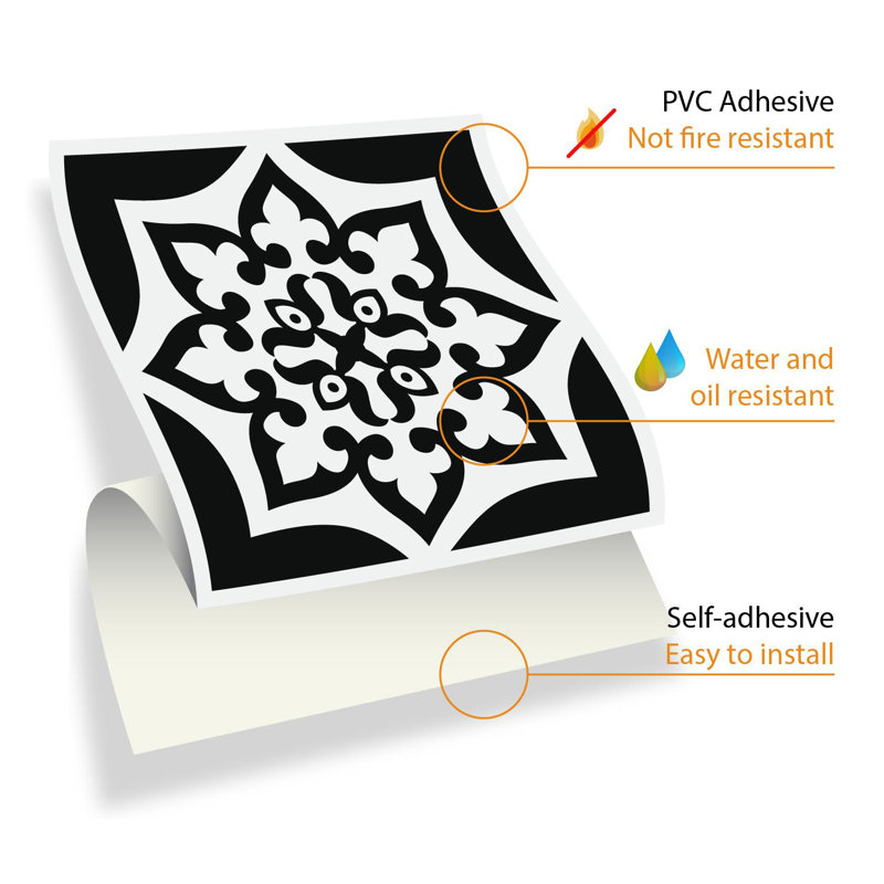96.77cm W PVC Peel and Stick Mosaic Tile, Black/White