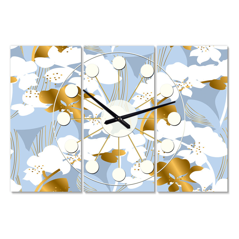 Horloge murale surdimensionnée orchidée Mid-Century