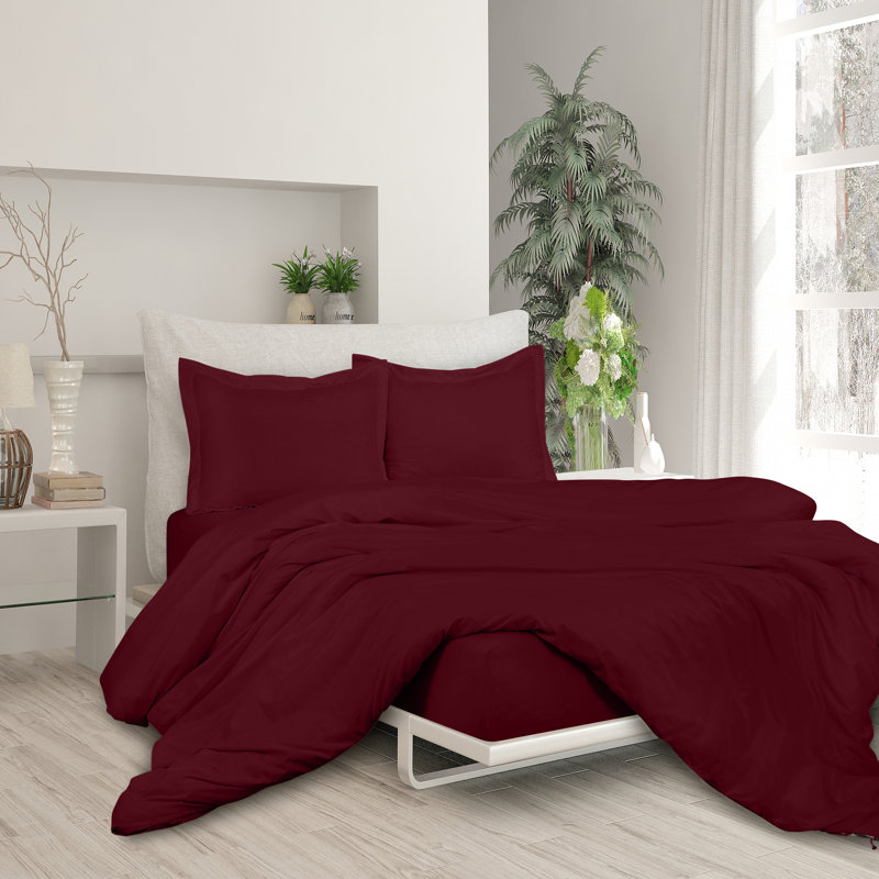 Literie , Rouge, Housse de couette double et 2 taies d'oreiller