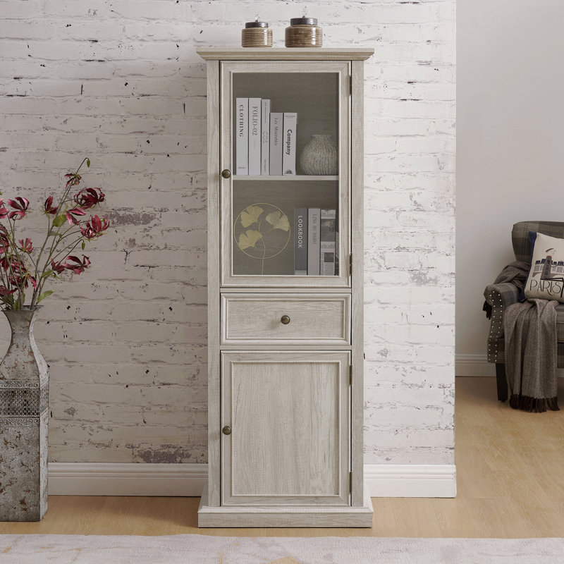 Armoire de rangement, moderne, vitrée, porte vitrée, haute avec portes et tablettes - Buffet autoportant polyvalent avec tiroir