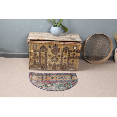 Charmant petit tapis turc rond vert Oushak parfait pour votre tapis d'entrée ou de porte