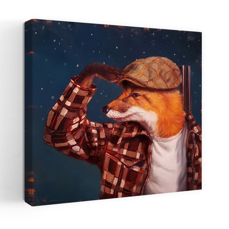Renard, chasse, art urbain contemporain, H 48 po x l 48 po