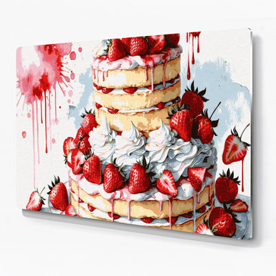 Dessert, fraise et sablé, art mural en métal beige