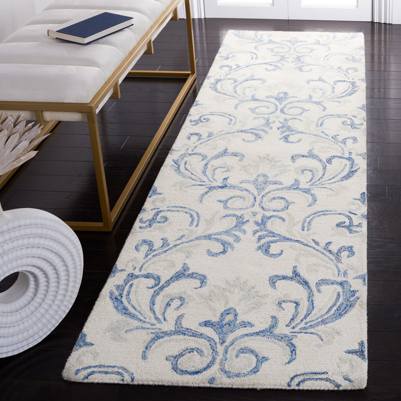 Aashu Hand Tufted Wool Damask Rug, Runner 2'3" x 8'