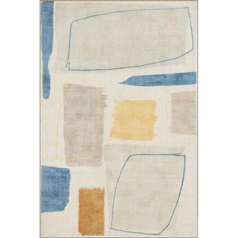 Cream Shaped Themed Patterned Woven Base Carpet And Washable Carpet, Rectangle 5'2" x 7'7"