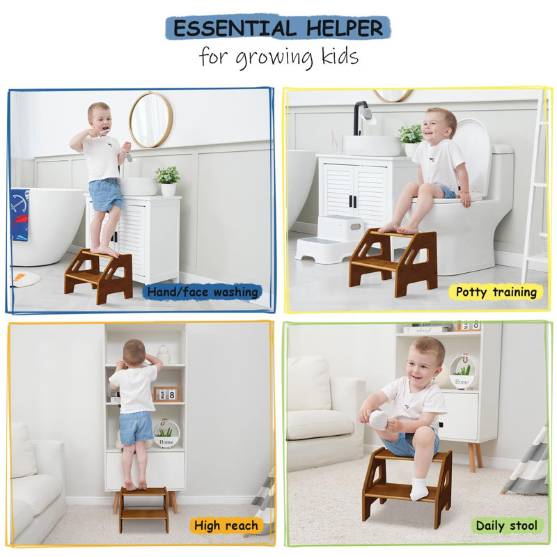 Marchepied en bois pour lavabo pour salle de bain, Walnut Brown