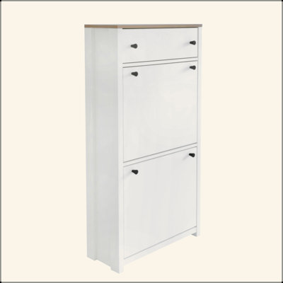 Functional Entryway Organizer With 2 Flip Drawers, Wood Grain Pattern Top Shoe Cabinet With Drawer, Free Standing Shoe Rack With Adjustable Panel For Hallway