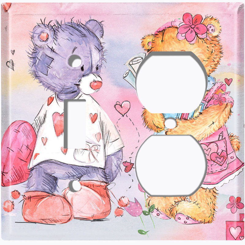 Plaque murale à deux interrupteurs à bascule deux prises Love Heart