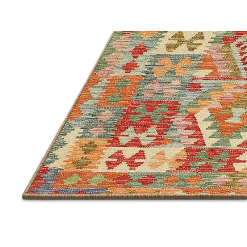 Tapis contemporain orange / vert mer, Rectangle 2 pi x 5 pi