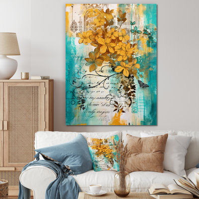 Fleurs jaunes sur turquoise
