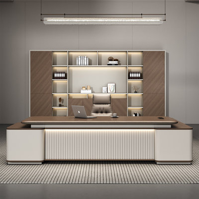 118.11"High-end and grand brown L-shaped executive desk
