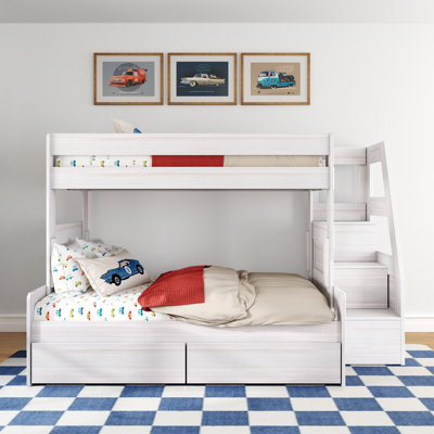 Modern Farmhouse Bunk Bed With Staircase and Storage Drawers
