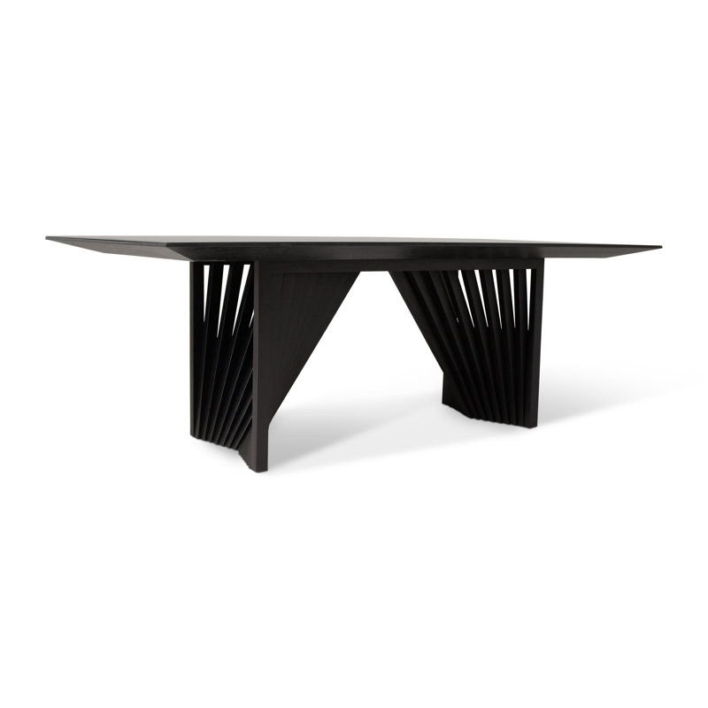 Modern Brazilian Laguna Glass Top Dining Table, Black Top/Ebano Base