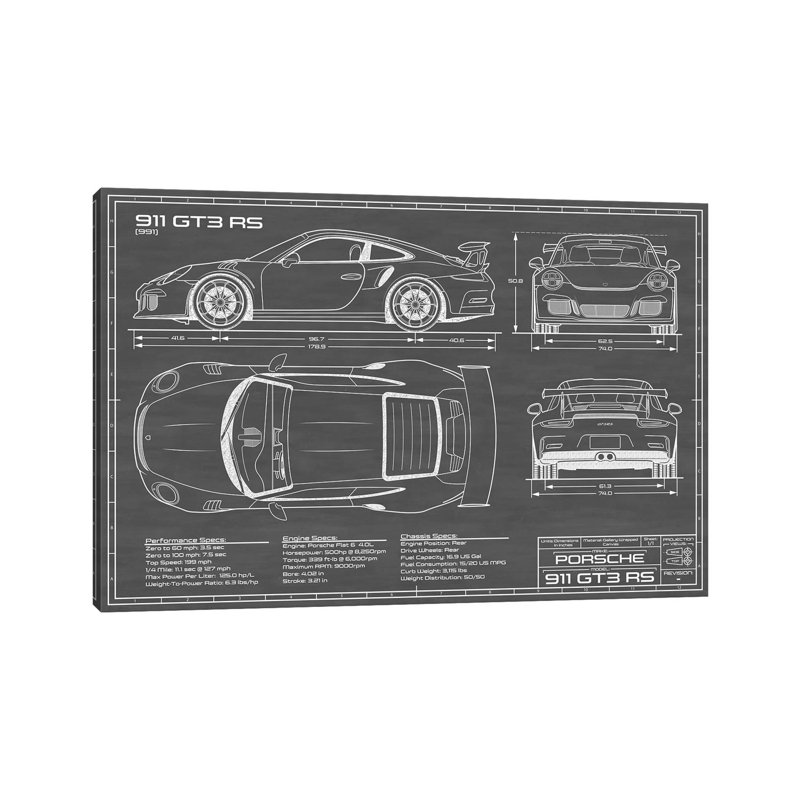 Porsche 911 GT3 RS (991) | Black by Action Blueprints - Wrapped Canvas Print, 152.5 cm H x 101.5 cm W