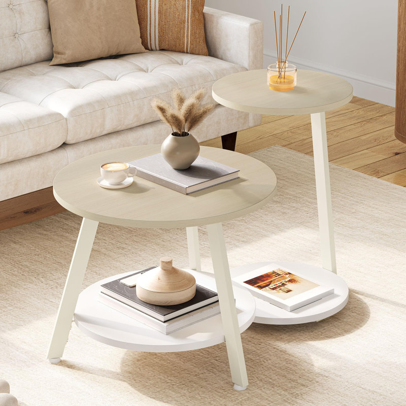 Coffee Table with Storage, White, Oak