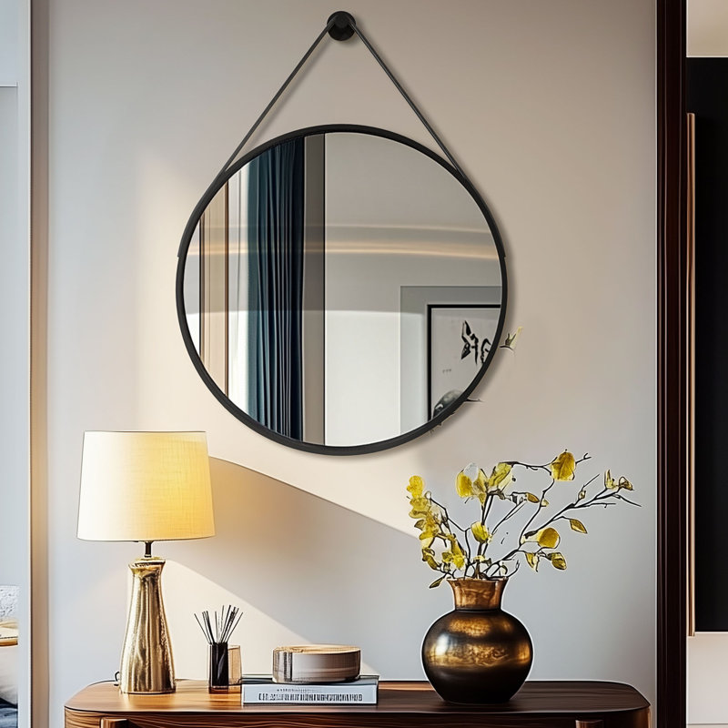 Wal Mirror Aluminium Round Mirror, 60cm x 60cm, Black