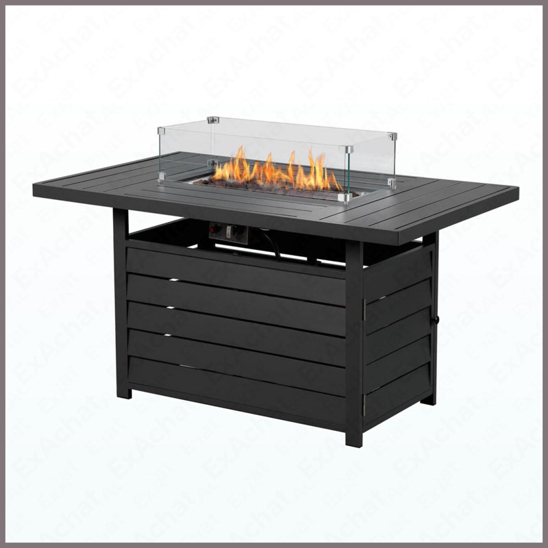 Table rectangulaire pour foyer d'extérieur au propane en aluminium 50000 BTU pour la cour extérieure, Noir
