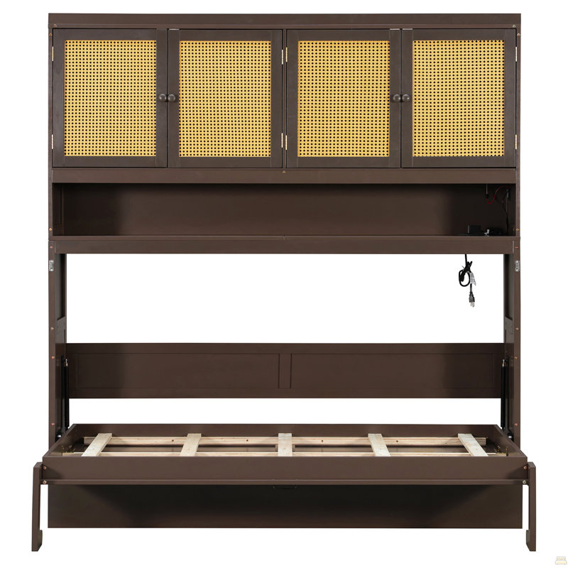 Twin Size Murphy Bed With Top Cabinet,Space Saving Foldable Bed With Light & USB