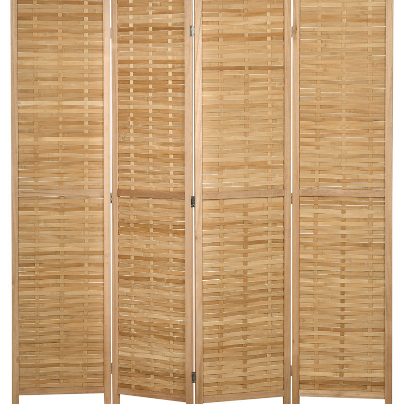 Cloison de 5,5 po d'intimité pour cloison portable - 4 panneaux pliables. Double panneau latéral tissé à la main pour le bureau à domicile, charme naturel et panneau pliable peu encombrant. Simplicité, transportable