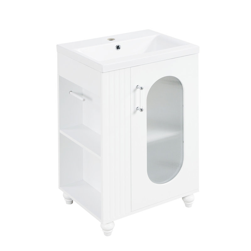 Meuble-lavabo de 20 po avec lavabo Alexxandra, meuble-lavabo avec tablette à deux niveaux, tablette réglable, bois massif et panneau de fibres à densité moyenne