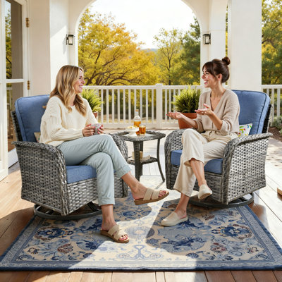 Ensemble de conversation d'extérieur en osier pour 5 personnes Allcot, ensemble de chaises de patio pivotantes avec table basse éclairée et coussins