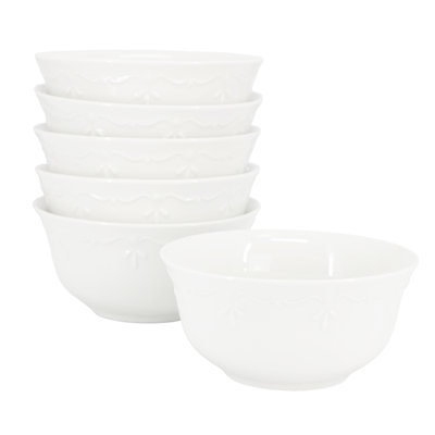 6 Piece 6.1 Inch Porcelain Bowl Set in White
