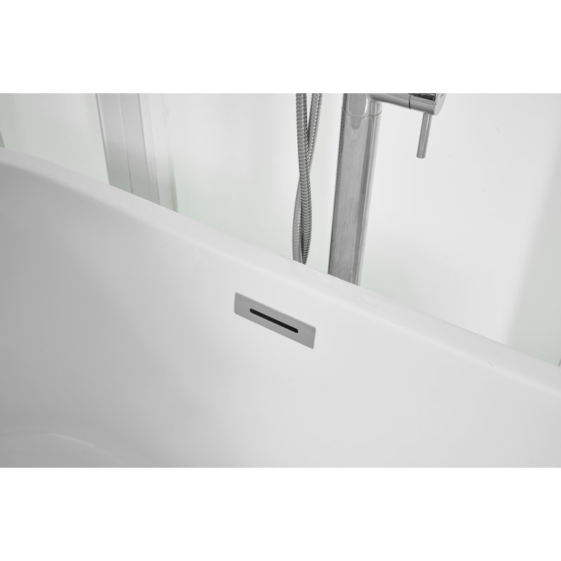 Jakeil 59'' x 27.5'' Soaking Acrylic Bathtub, Polished Chrome