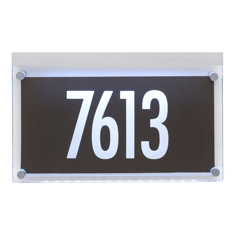Metallic Crystal LED Lighted Futura Engraved 1-Line Address Sign, Silver, Yes
