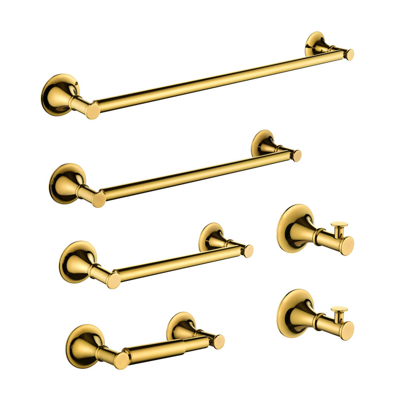 6 - Piece Bathroom Hardware Set, Brushed Gold, 3" H x 22" W x 3" D