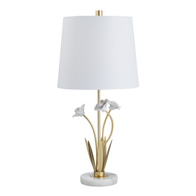 Gold Metal Table Lamp With White Marble Base With Shade