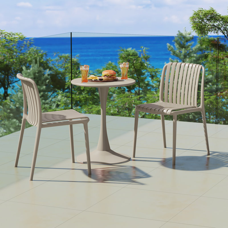 2-Person Outdoor Round Dining Set, 28.5" H x 23.5" W x 23.5" D, 2, Beige