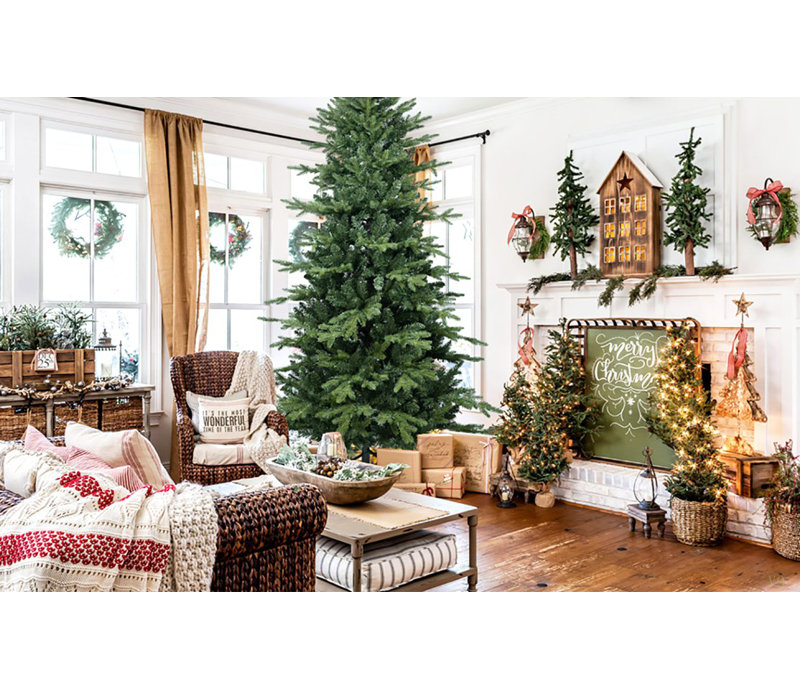 Arbre de Noël 6,5 pi en PVC + PE avec 2142 pointes - Arbre à charnières plein et luxuriant avec support en métal, assemblage facile, conception d'aiguille mixte réaliste