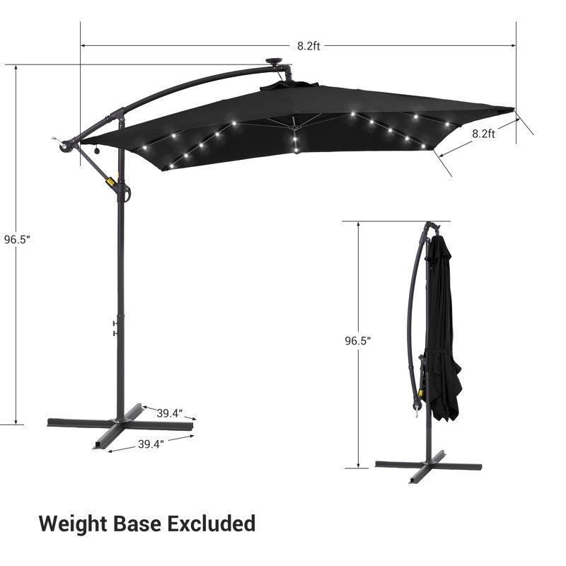 Parasol en porte-à-faux carré avec base 8,2 x 8,2 po Lynch, Noir