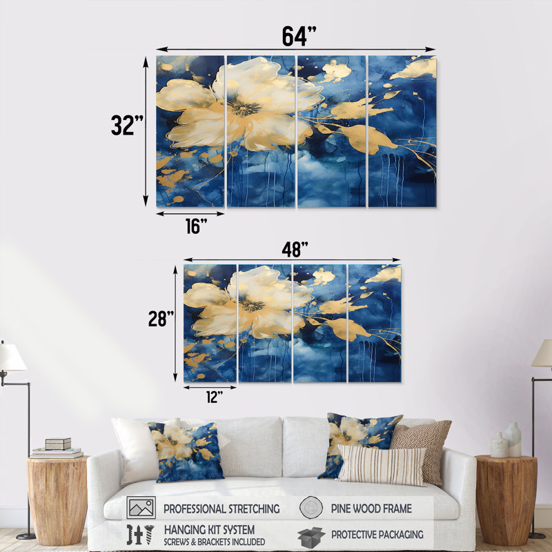 «Xandra - Buttercups», art mural 4 pièces, H 32 po x l 64 po