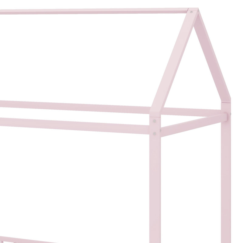 Structure de lit en métal avec clôture, Rose
