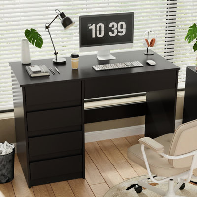 Bureau d'ordinateur à 5 tiroirs, bureau rectangulaire avec rangement pour la maison et le bureau (noir)