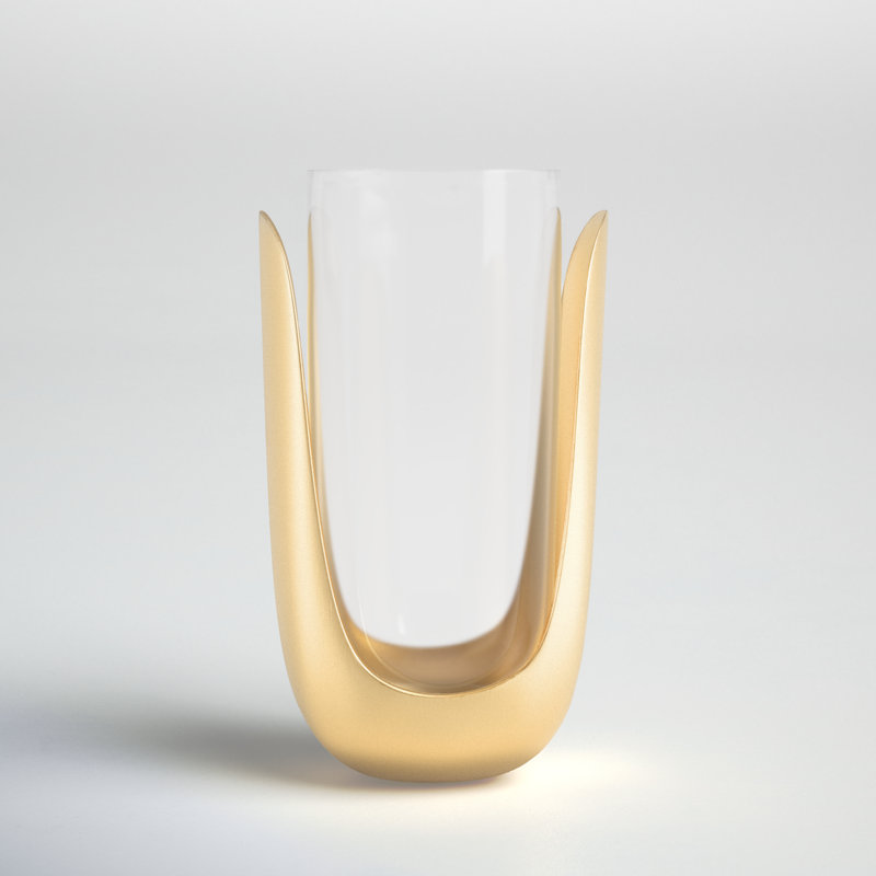 Glass Tabletop Hurricane, Gold, 11" H x 6" W x 6" D